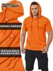 Herrtröjor tröjor Tacvasen Summer Cotton Hoodie Tshirts Mens Kort ärm Huvtröjor Lätt Pullover Casual Sports Tops 230923