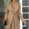 معاطف الخندق النسائية v-neck label long long leaist heys leased blazer dress النساء