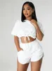 Mulheres Tracksuits Haoyuan Sexy Dois Peça Set Manga Curta Lace Up Crop Top e Shorts Womens Roupas Night Club Aniversário Outfits Combinando