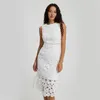 Runway Dresses Simple Lace Floral Embroidery Celebrity Mid Length Sleeveless O Neck White Robe De Cocktail Fitted Prom Party Vestidos