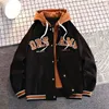 Herrenjacken American Hiphop Baseball-Anzug Fake Twopiece Fashion Vielseitiges Kapuzen-Sweatshirt Gleicher Samt-Thermomantel für Männer und Frauen 230923