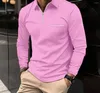 Polos masculinos polo t-shirts para homens moda versátil casual cor sólida zip bolso de manga comprida esportes solto camisa outono 2023