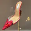 Sandálias de designer de salto alto chinelos mulheres 10.5cm salto stiletto apontou toe envolto pvc cristal transparente moda laca couro festa sapatos de fábrica