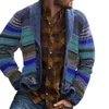 Kurtki męskie Sweter w stylu Western Sweter Knigan Jesienna kolorowy blok kolorowy Rainbow Striped Tops Cardigans 230923