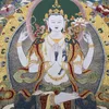 Estatuetas decorativas china antigo tibete seda thangka como pintura suspensa fengshui buda tibetano de quatro braços