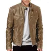 Chaquetas para hombres 2023 Chaqueta de motocicleta para hombre Slim Fit Collar de abrigo corto PU Invierno Otoño Cremallera Soporte Abrigo de cuero a prueba de viento