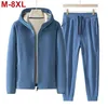 Men's Tracksuits Plus Size 7xl 8xl 2pcs Tracksuit Sets Winter Warm Polar Fleece Liner Jacket pants Set Men Casual Thick Sportswear Clothes 230923