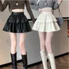 Skirts Y2k Pleated Pu Leather Mini Skirt Women Korean Fashion High Waist Ball Gown Female Kawaii All Match Black Faldas Harajuku 230923