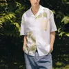 メンズカジュアルシャツインカントップ2023韓国スタイルメンズプラントプリントメッシュパッチポケットデザインストリートウェアオスラペル半袖ブラウス