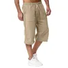 Calças masculinas de algodão primavera e verão calças de cor sólida sweatpants jogging solto casual praia férias capri