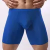 Caleçons longs pour hommes, sous-vêtements boxer, culottes pour hommes, Sexy, Ultra-mince, translucide, renflement, pochette pénienne, Boxershorts pour jambes