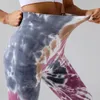 Aktiva byxor sömlöst slipsfärgade yogalaggings skjuter upp sportstrumpbyxor för kvinnor hög midje gym kompression stretchig träning fitnesskläder