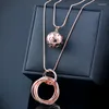 Pendentif Colliers LEEKER Charm Rond Cercle Long Collier Pour Femmes 2 Couches Chaîne Déclaration Bijoux Femme 389 XS6