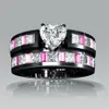 choucong Engagement Pink sapphrie Diamond 10KT Black Gold Filled 2-in-1 Women Wedding band Ring Set Sz 5-11 Gift2207