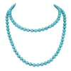 Chaînes 8 mm Naturel Turquoises Pierre Perles Long Collier Lady Collier Déclaration Colliers Pour Femmes Chandail Chaîne Mode Boho Bijoux