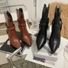 2023 Autumn and Winter Show New Motorcycle Short Boots Hardware Buckle Design Short Boots Pointed Thin High Heels