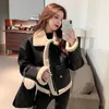 Kadın Deri Sahte Sonbahar Kış Kalın Sıcak Shearling Ceket Kadınlar Uzun Kollu Vintage Coat Dış Giyim Chaqueta Mujer 230923