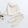 衣類セット韓国スタイルの秋の春の幼児の男の子の女の子の服のスーツ長袖ソリッドフード付きコートパンツ子供セット230923
