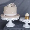 베이크웨어 도구 흰색 레이스 금속 케이크는 커피 커피 식당 식당 컵 케이크 장식 접시를 집에 홈 디너웨어를 세우는 것입니다.