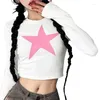 Женские футболки Xingqing Star Girl Y2k Женская эстетичная одежда в стиле гранж с круглым вырезом и длинными рукавами 2000-х годов Сказочная одежда Уличная одежда
