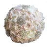 Bouquet de fleurs artificielles en soie faites à la main, fleurs décoratives, avec cristaux et perles, accessoires de photographie pour mariage en plein air