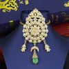 Broscher solspicem elegent guldfärg runda blommor marocko brosch kaftan smycken för kvinnor kristall arabisk månhänge hijab stift