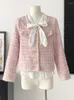 Vestes pour femmes rose Tweed décontracté mode coréenne mélange de laine manteaux courts élégant Vintage Chaquetas doux Chic vêtements d'extérieur 2023