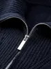 Polo lapela meio zíper suéter pulôver solto manga comprida tricô utilitário gola aberta top de malha com zíper