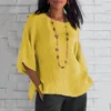 Kobiety bluzki kobiety Summer Vintage Bawełniany bawełniany Linen Solid O Neck 3/4 Tueve Shirts Casual Oversizee Streetwear Tops Blusa Mjer Moda 2023