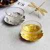 Mugs 1pcs Metal Golden Silver Candlestick Lotus Shape Candle Holder Shaped Serving Tray Arab Coaster Home Decoration 230923