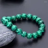 Pulsera de malaquita con piedras preciosas naturales, piedras elásticas de 6mm, 8mm, 10mm, 12mm, cuentas redondas, pulseras de cristales curativos para mujeres y hombres, regalos