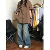 Blouses Femmes Vintage Chemises à manches courtes Ta Streetwear Femmes Oversize Bouton Up Coréen Chic Cool Brown Tops Esthétique Hippie Japonais