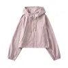 Kvinnorjackor 2023 Autumn Girl Casual Short Hooded Sports Drawstring Jacket Top Zipper Cardigan Long Sleeve Trendy