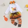 Clothing Sets 0801 Lioraitiin 012M Thanksgiving Day Baby Girls Boys Clothes 4pcs Turkey Print Long Sleeve RomperLace Tutu Skirts 230923