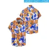 Casual herenoverhemden voor heren Bloemenprint Blauwe bladeren Korte mouw Zomer Strandvakantie Tops Ademend