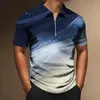 Polos pour hommes, mode d'affaires, fermeture éclair, technologie d'impression, T-Shirt d'été à manches courtes, décontracté, confortable, haut surdimensionné