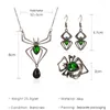 Kolye Kolyeleri Cadılar Bayramı Kişiselleştirilmiş Abartılı Örümcek Kolye Küpe Yüzük Vintage Emerald Takı Seti
