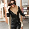 Womens Leather Faux THEME 21 Jacket Women Fashion Warm Rabbit Fur Collar Motorcycle Coat Soft Coral Fleece Padded Biker Outerwear 230923