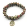 SN1275 Древо жизни Будда, бронзовый браслет с подвесками, винтажный дизайн, браслет Unakite, высокое качество, ювелирные изделия из натурального камня 219a