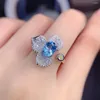 Anelli a grappolo MeiBaPJ Anello con fiore topazio azzurro naturale per le donne Gioielli da sposa in vero argento sterling 925