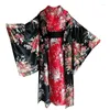 Roupas étnicas Mulheres Tradicionais Imprimir Flor Kimono Yukata Vestido Estilo Japonês Geisha Cosplay Trajes Asiático Clássico Stage Show Dress