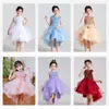 Girl Dresses Summer White Red Blue Lilac Kids Junior Princess Flower Girls Asymmetrical Sequined Dress Birthday Wedding Party Tulle Gown