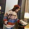 Damenpullover Geometrische Mode Frauen 2023 Herbst Winter Pullover Koreanische Strickwaren Langarm Vintage Strickoberteil Oansatz Damenpullover