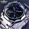 Vencedor azul oceano geometria design de aço inoxidável luxo pequeno mostrador esqueleto relógios masculinos marca superior luxo automático pulso watch325r