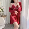 Kvinnors sömnkläder Velor Robe Set Kimono Bathrobe Gown Suit Gold Velvet Woman Nightdress Nightgown Casual Female Home Wear kläder