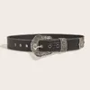 Bälten 2023 Vintage justerbar Boho Western Belt Women Black Leather Female Cowboy Hight midja för damer jeansklänningar