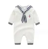 Autunno Inverno Cute Baby Pagliaccetti lavorati a maglia Neonato Stile Navy Tute a maniche lunghe Tute per bambini Pagliaccetto per neonati 0-24 mesi