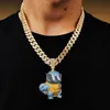 Pendant Necklaces Hip Hop CZ Stone Paved Bling Iced Out Gold Color Cool Cartoon Tortoise Pendants For Men Rapper Jewelry Gift231g