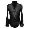 Stadiumkleding Met diamanten ingelegde mannelijke Latin-dansshirt Tops Professionele moderne danskleding Oefenkleding voor competitie Evenement Feestkleding