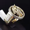 Whole-p Gold Silver Color Egyptian King Tutankhamen Ring Egypt Pharaoh King Motor Biker Mens Icro Paved Stone Round Rings259t